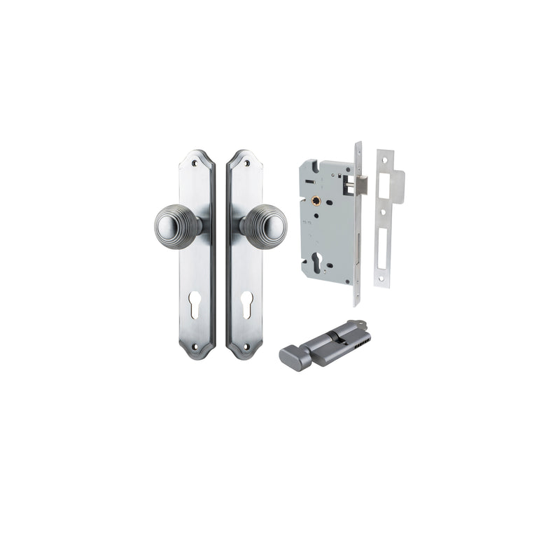 Guildford Knob Shouldered Brushed Chrome Entrance Kit - Key/Thumb Turn