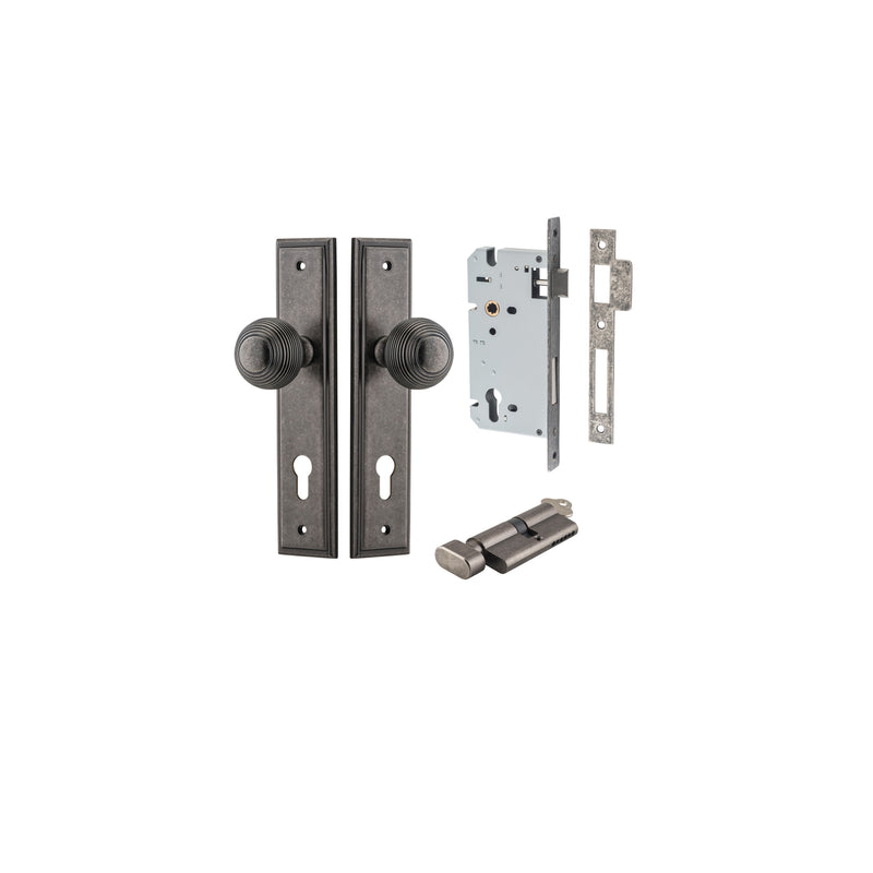 Guildford Knob Stepped Distressed Nickel Entrance Kit - Key/Thumb Turn