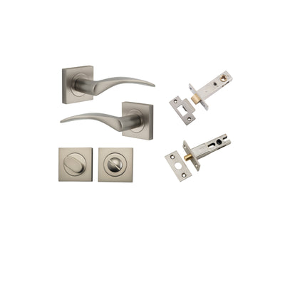 Oxford Lever on Square Rose Satin Nickel Privacy Kit