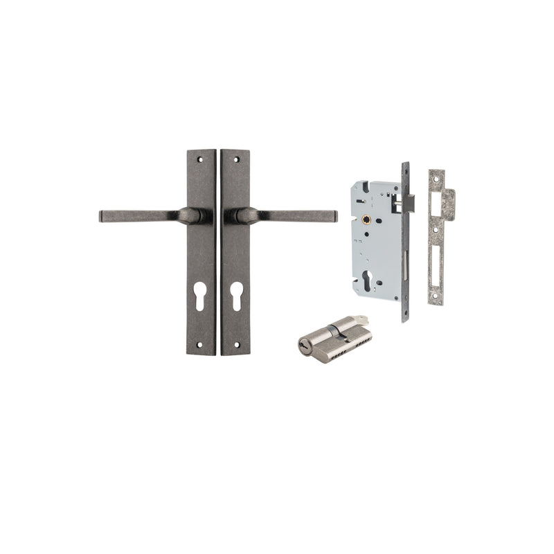 Annecy Lever Rectangular Distressed Nickel Entrance Kit - Key/Key