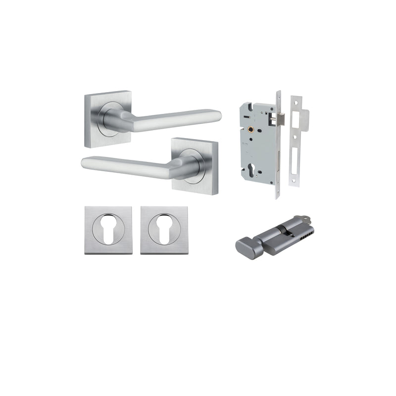 Baltimore Lever on Square Rose Brushed Chrome Entrance Kit - Key/Thumb Turn