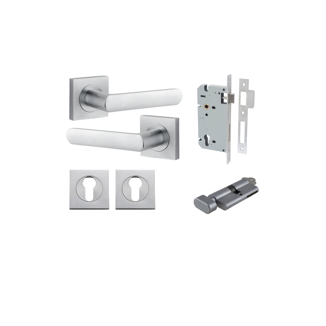 Osaka Lever on Square Rose Brushed Chrome Entrance Kit - Key/Thumb Turn