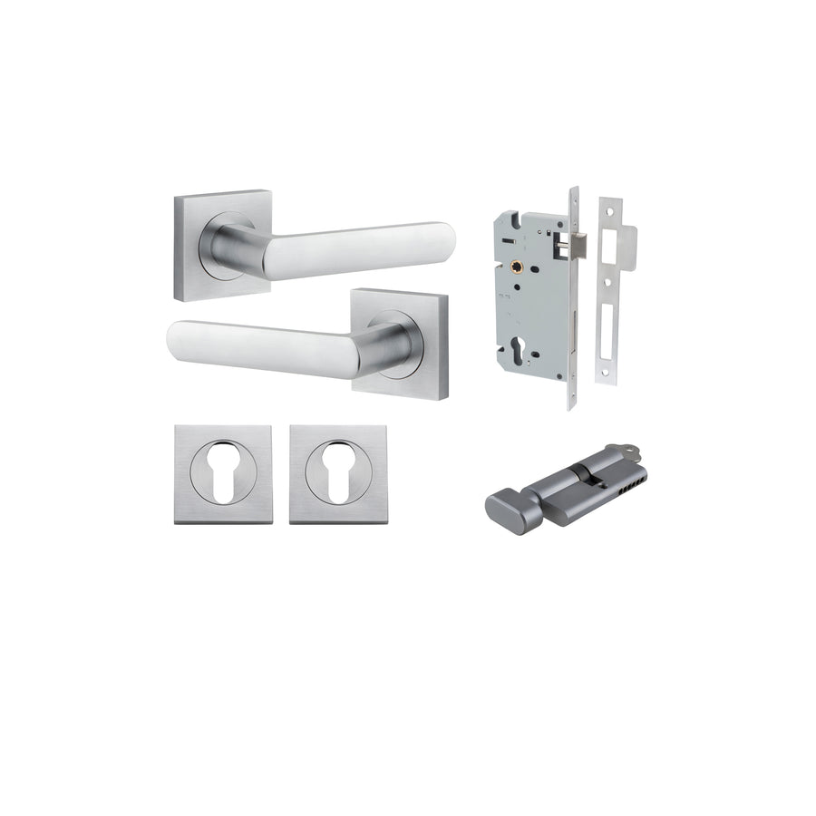 Osaka Lever on Square Rose Brushed Chrome Entrance Kit - Key/Thumb Turn