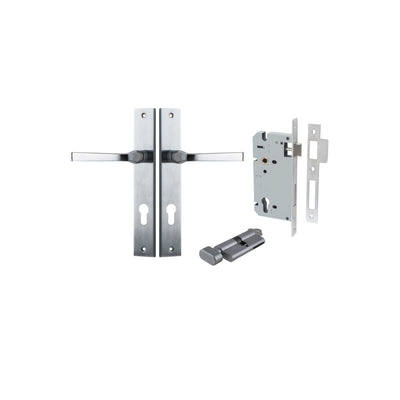 Annecy Lever Rectangular Brushed Chrome Entrance Kit - Key/Thumb Turn