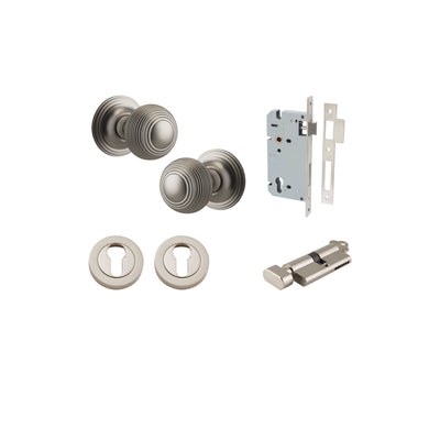 Guildford Knob on Rose Satin Nickel Entrance Kit - Key/Thumb Turn