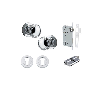 Paddington Knob on Rose Polished Chrome Entrance Kit - Key/Key