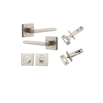 Baltimore Lever on Square Rose Satin Nickel Privacy Kit