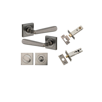 Copenhagen Lever on Square Rose Distressed Nickel Privacy Kit