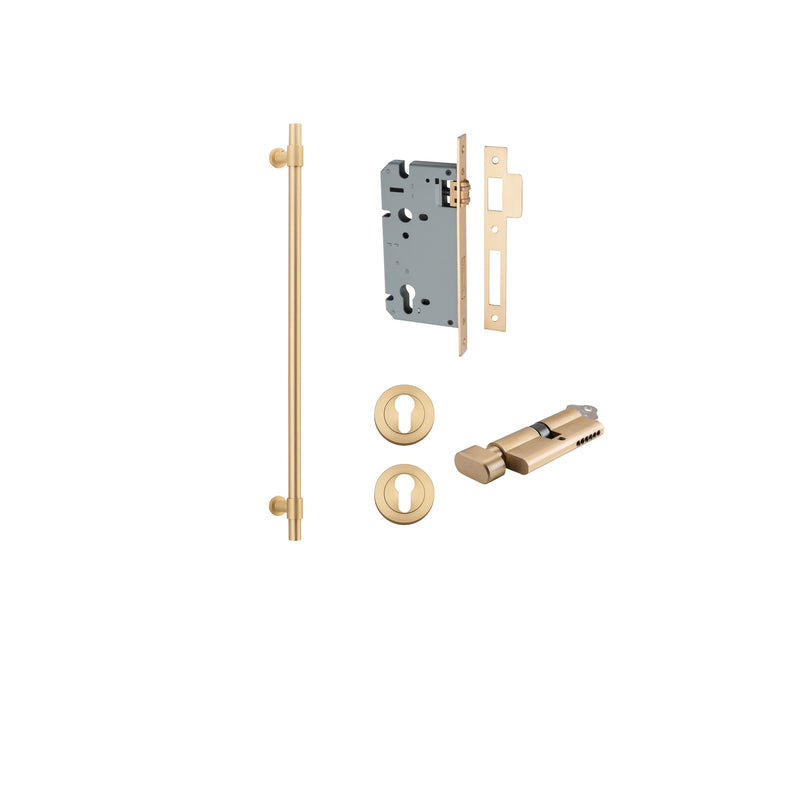 Helsinki Pull Handle Brushed Brass 600mm Entrance Kit - Key/Thumb Turn