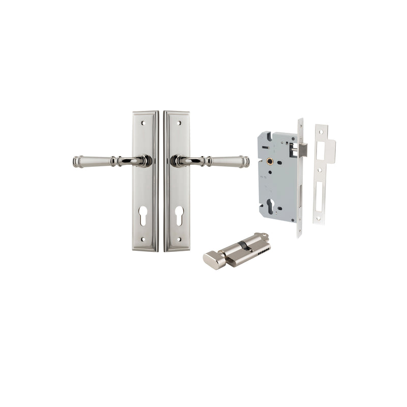 Verona Lever Stepped Polished Nickel Entrance Kit - Key/Thumb Turn