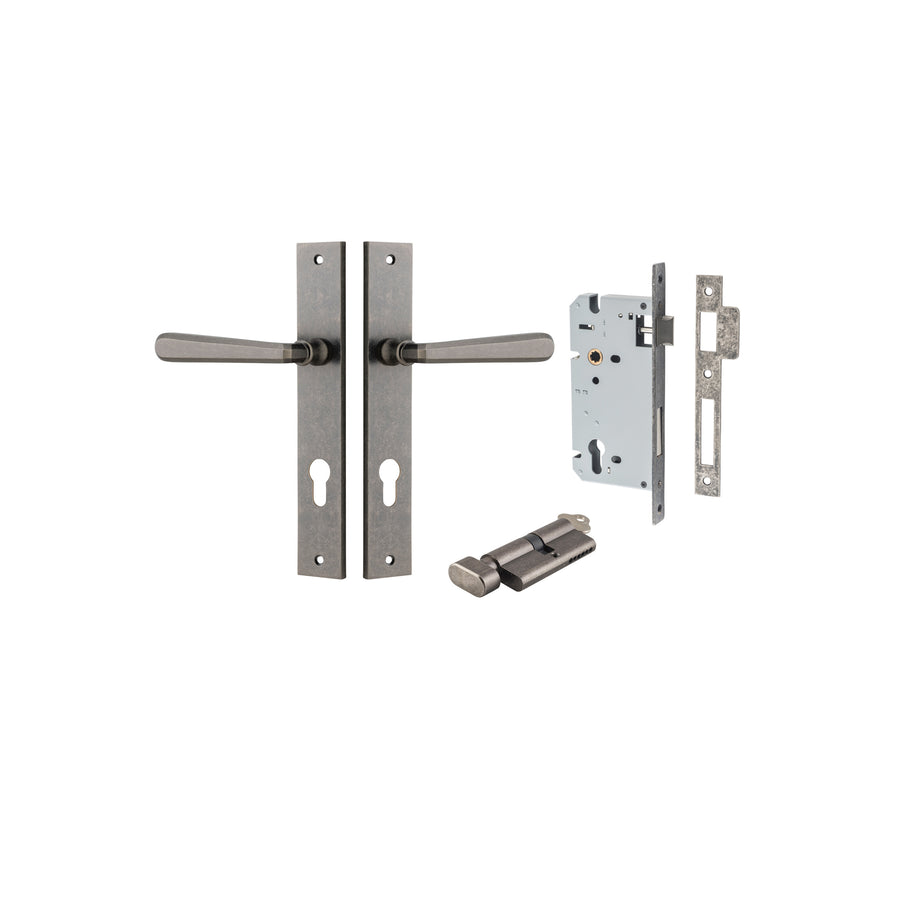 Copenhagen Lever Rectangular Distressed Nickel Entrance Kit - Key/Thumb Turn