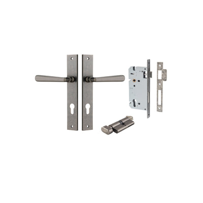 Copenhagen Lever Rectangular Distressed Nickel Entrance Kit - Key/Thumb Turn