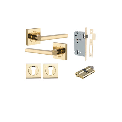 Baltimore Lever on Square Rose Polished Brass Entrance Kit - Key/Key