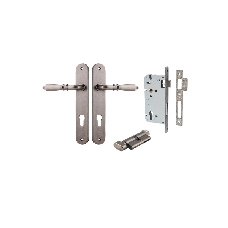 Sarlat Lever Oval Distressed Nickel Entrance Kit - Key/Thumb Turn