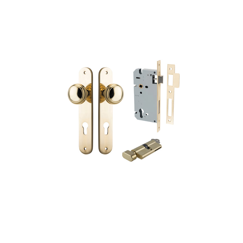 Paddington Knob Oval Polished Brass Entrance Kit - Key/Thumb Turn