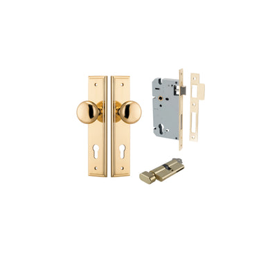 Cambridge Knob Stepped Polished Brass Entrance Kit - Key/Thumb Turn