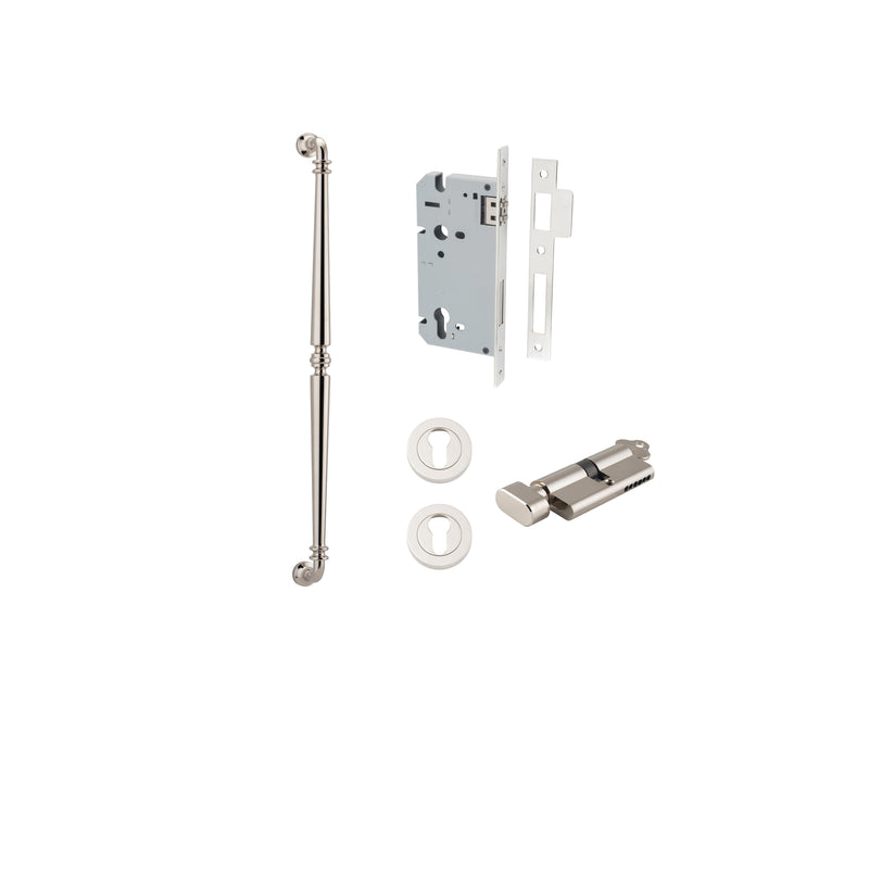 Sarlat Pull Handle Polished Nickel 600mm Entrance Kit - Key/Thumb Turn