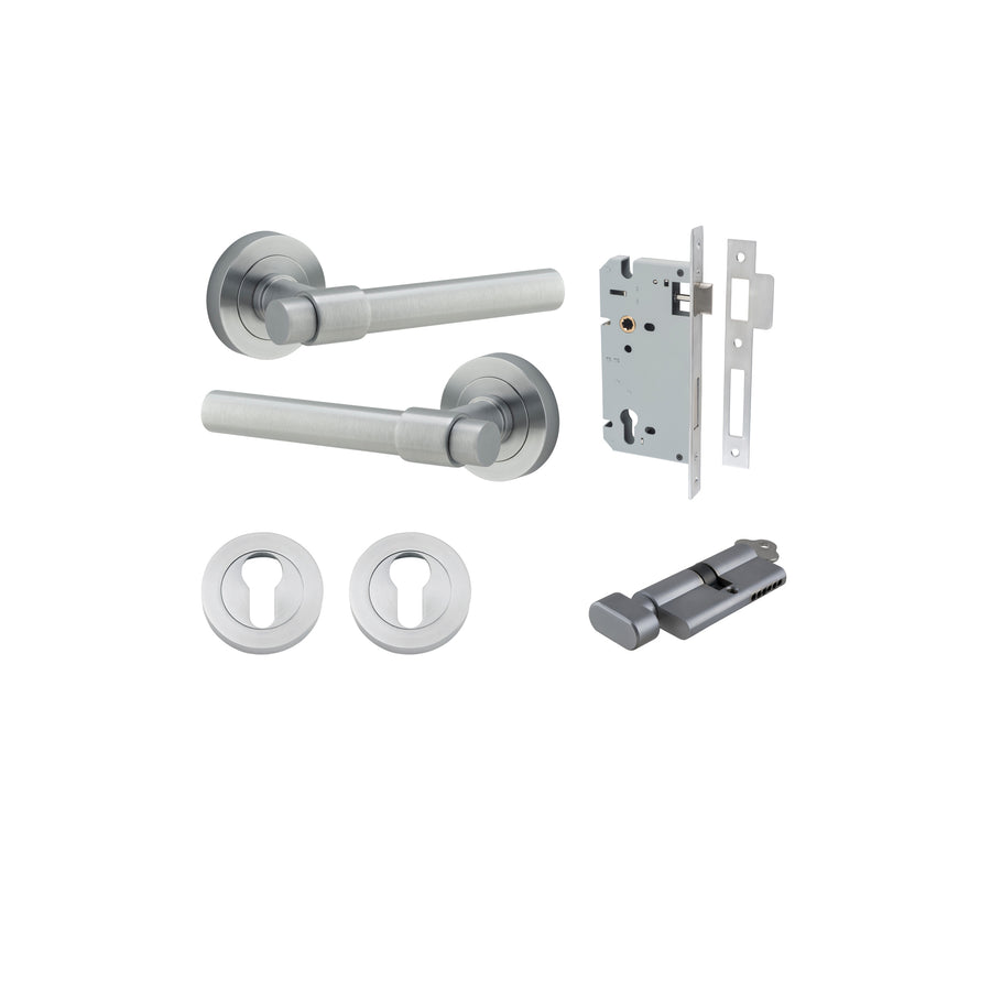 Helsinki Lever on Rose Brushed Chrome Entrance Kit - Key/Thumb Turn
