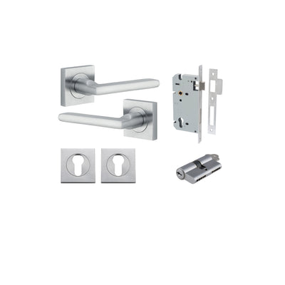 Baltimore Lever on Square Rose Brushed Chrome Entrance Kit - Key/Key