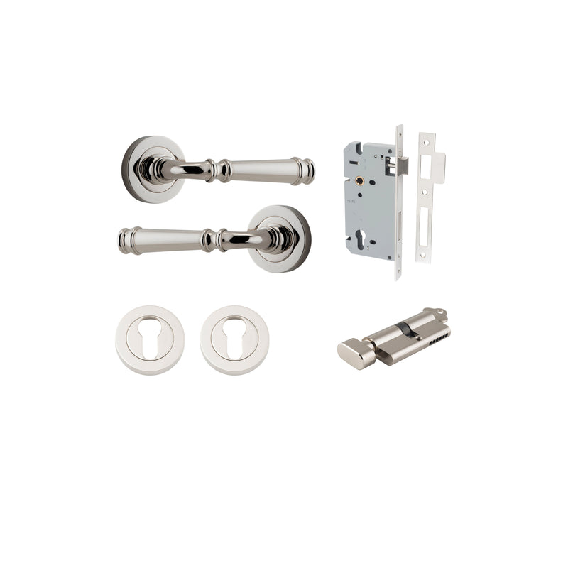 Verona Lever on Rose Polished Nickel Entrance Kit - Key/Thumb Turn