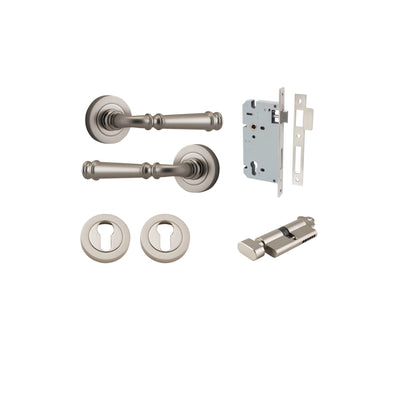 Verona Lever on Rose Satin Nickel Entrance Kit - Key/Thumb Turn