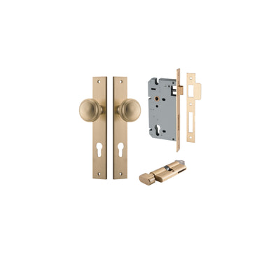 Paddington Knob Rectangular Brushed Brass Entrance Kit - Key/Thumb Turn