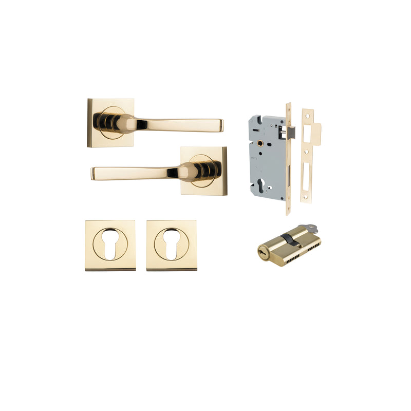 Annecy Lever on Square Rose Polished Brass Entrance Kit - Key/Key