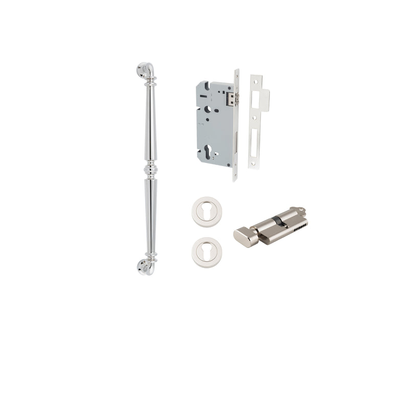 Sarlat Pull Handle Polished Nickel 450mm Entrance Kit - Key/Thumb Turn