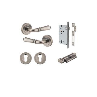 Sarlat Lever on Rose Distressed Nickel Entrance Kit - Key/Thumb Turn