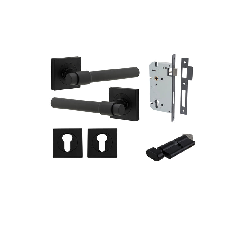 Helsinki Lever on Square Rose Matt Black Entrance Kit - Key/Thumb Turn