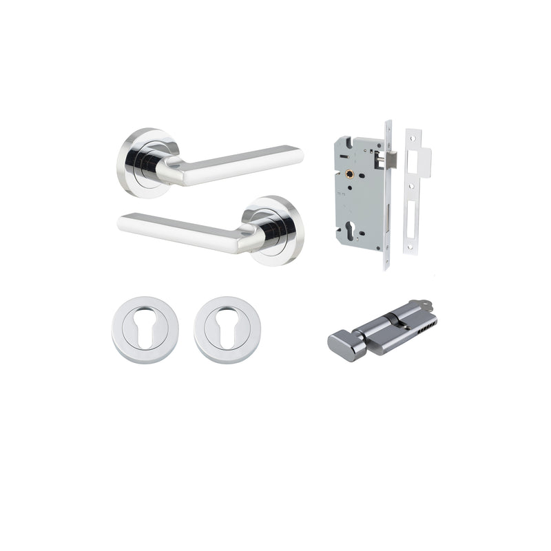 Baltimore Lever on Rose Polished Chrome Entrance Kit - Key/Thumb Turn