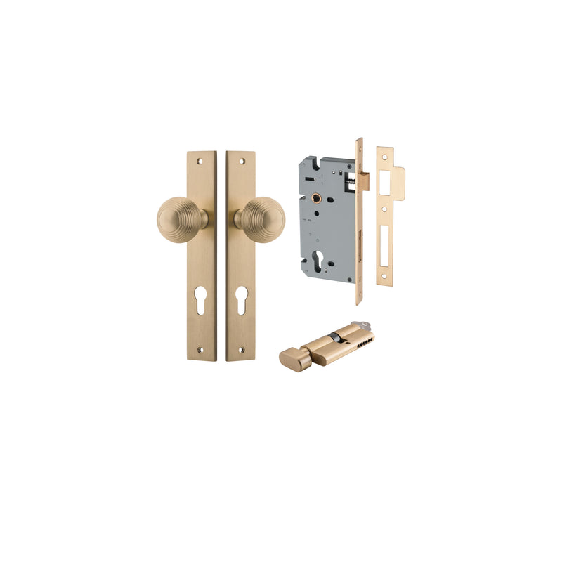 Guildford Knob Rectangular Brushed Brass Entrance Kit - Key/Thumb Turn