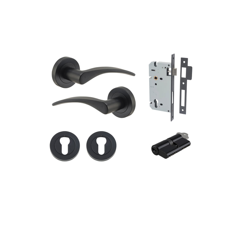 Oxford Lever on Rose Matt Black Entrance Kit - Key/Key