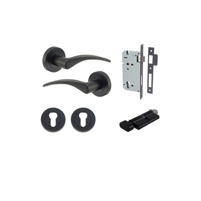 Oxford Lever on Rose Matt Black Entrance Kit - Key/Thumb Turn