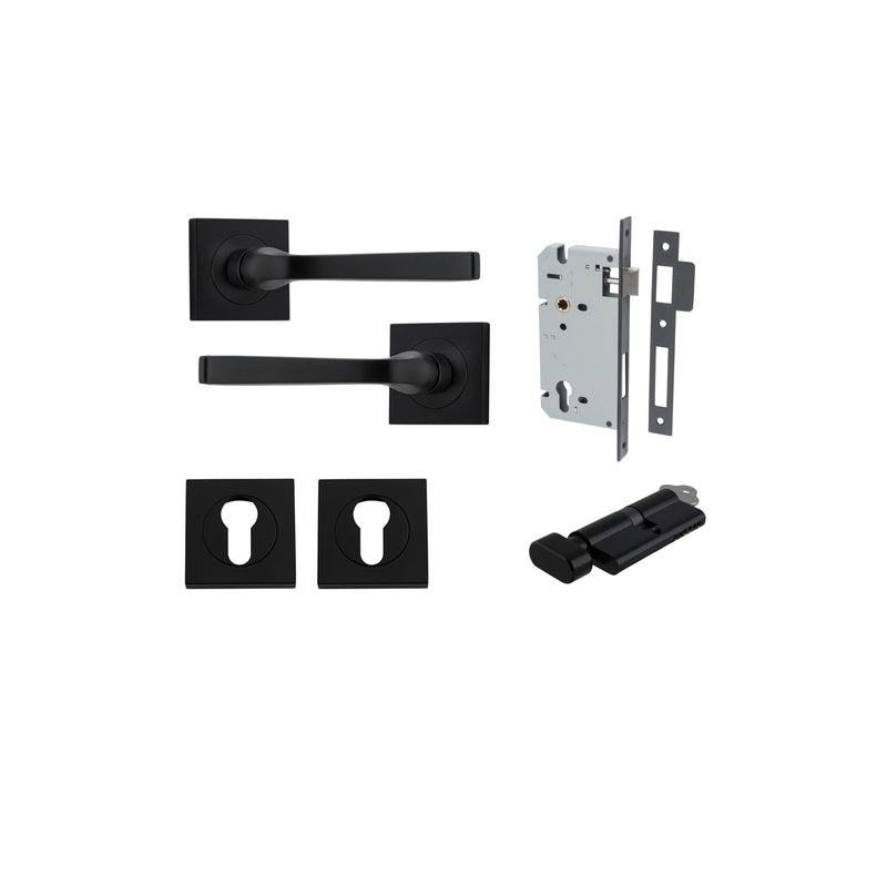 Annecy Lever on Square Rose Matt Black Entrance Kit - Key/Thumb Turn