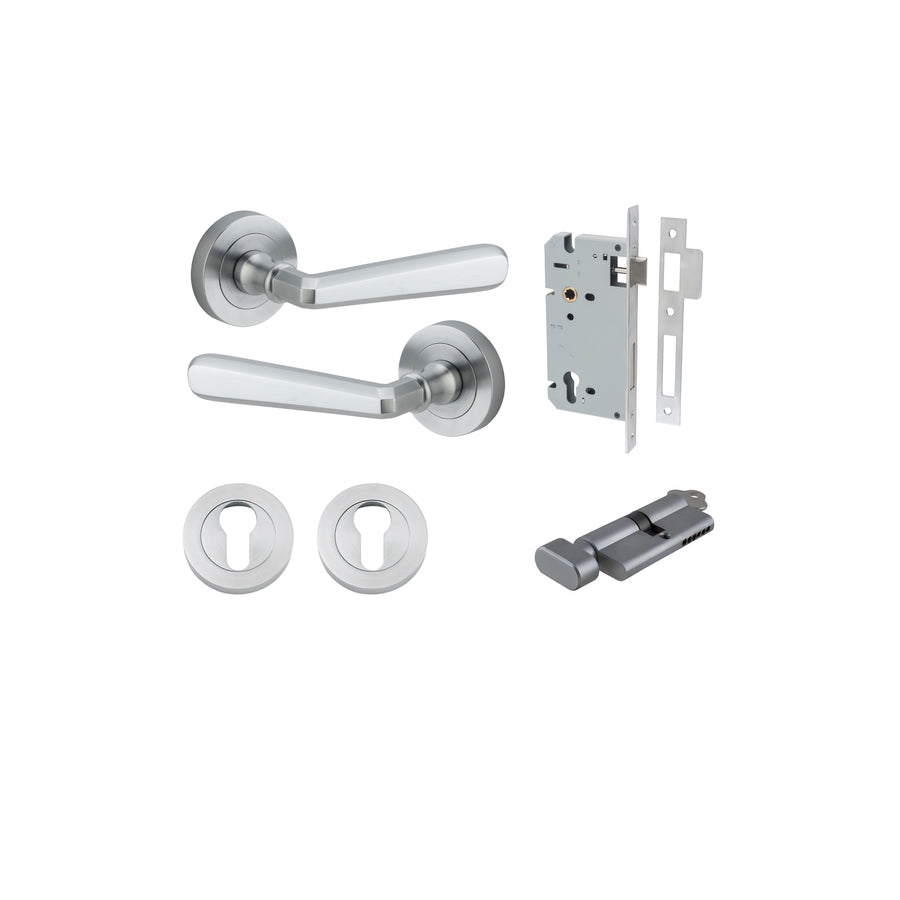 Copenhagen Lever on Rose Brushed Chrome Entrance Kit - Key/Thumb Turn