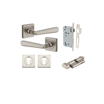 Copenhagen Lever on Square Rose Satin Nickel Entrance Kit - Key/Thumb Turn