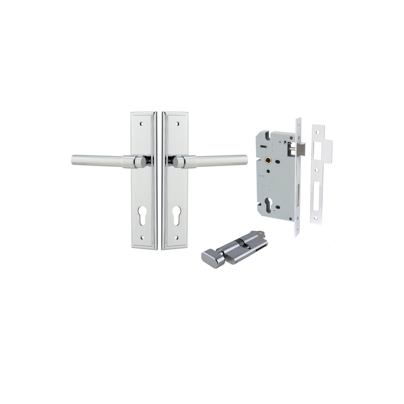 Helsinki Lever Stepped Polished Chrome Entrance Kit - Key/Thumb Turn