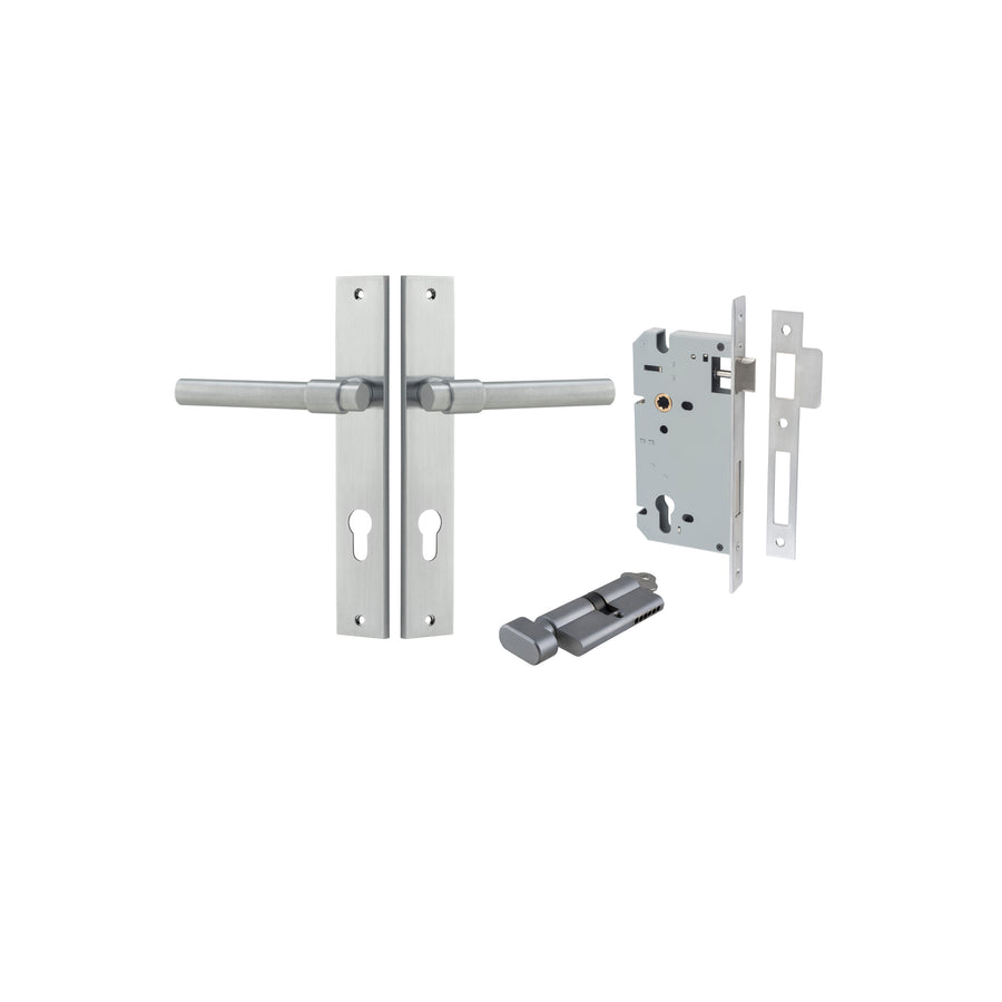 Helsinki Lever Rectangular Brushed Chrome Entrance Kit - Key/Thumb Turn