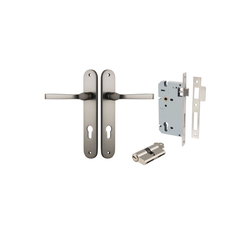 Annecy Lever Oval Satin Nickel Entrance Kit - Key/Key