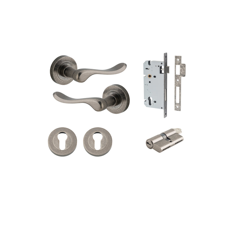 Stirling Lever on Rose Distressed Nickel Entrance Kit - Key/Key