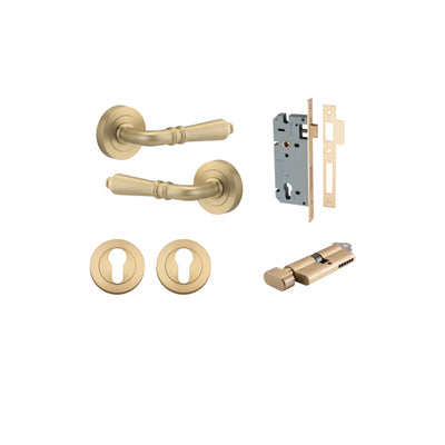 Sarlat Lever on Rose Brushed Brass Entrance Kit - Key/Thumb Turn