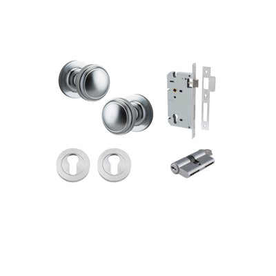 Paddington Knob on Rose Brushed Chrome Entrance Kit - Key/Key