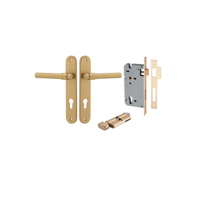 Helsinki Lever Oval Brushed Brass Entrance Kit - Key/Thumb Turn