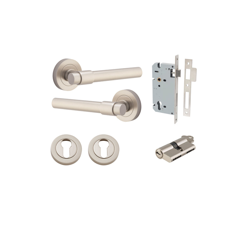 Helsinki Lever on Rose Satin Nickel Entrance Kit - Key/Key