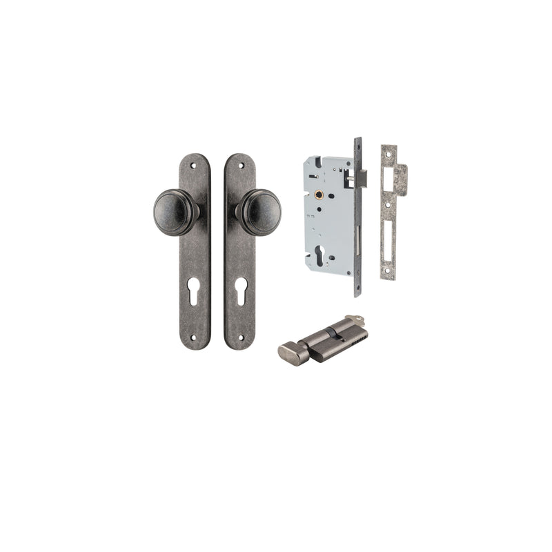 Paddington Knob Oval Distressed Nickel Entrance Kit - Key/Thumb Turn