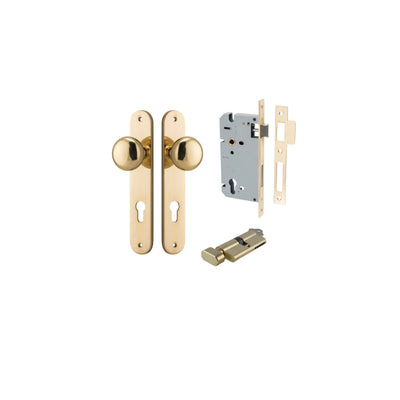 Cambridge Knob Oval Polished Brass Entrance Kit - Key/Thumb Turn