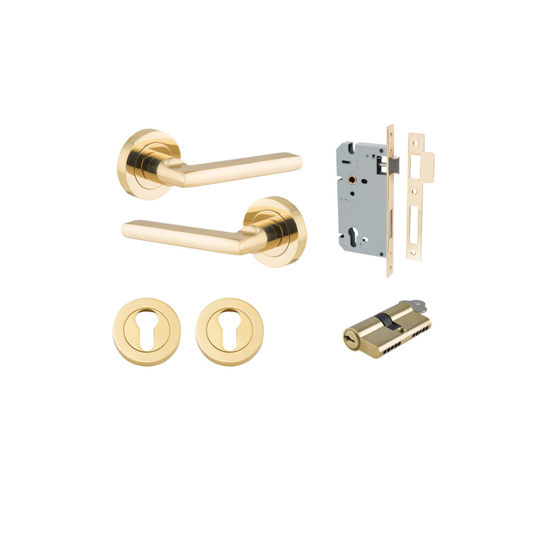 Baltimore Lever on Rose Polished Brass Entrance Kit - Key/Key