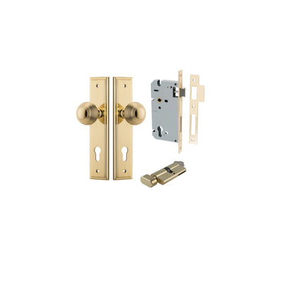 Guildford Knob Stepped Polished Brass Entrance Kit - Key/Thumb Turn