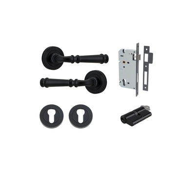 Verona Lever on Rose Matt Black Entrance Kit - Key/Key